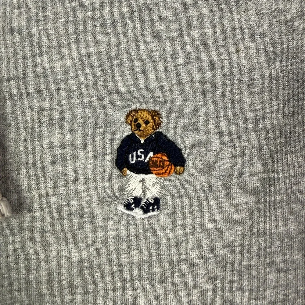 Polo Ralph Lauren Bear Hoodie Mens XL Gray USA Basketball Full Zip Drawstring